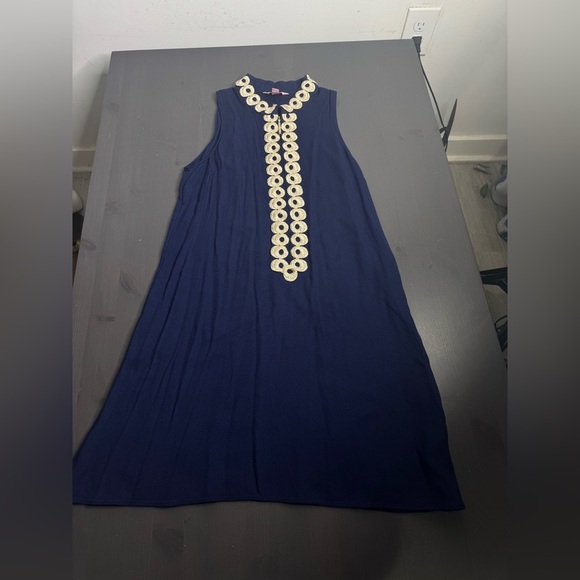 Lilly Pulitzer Navy Dress with Gold Embellishment and Front Zipper - Picture 5 of 9